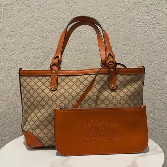 GUCCI with pouch Diamante Craft Hand Tote Bag Canvas Leather Beige - Picture 1 of 15